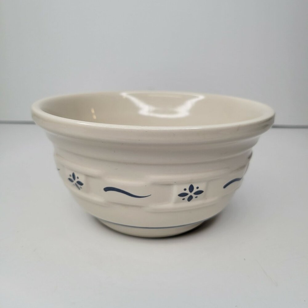 Longaberger Pottery Small Bowl Basketweave Blue Ivory Made In USA - Picture 2 of 7